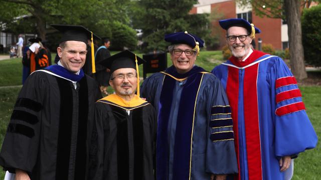 (Left to right) Professor of Spanish Brian Reinhard, Professor of Physics and Engineering Hyung Choi, Professor of History Richard Huston, and GU Chief Academic Officer Brian Hartley