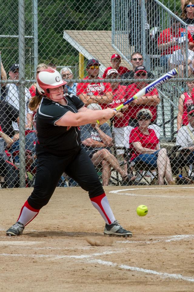 Macy Margherio smacks the ball for Calhoun on Saturday. (Photo courtesy of Michael R. Weaver)