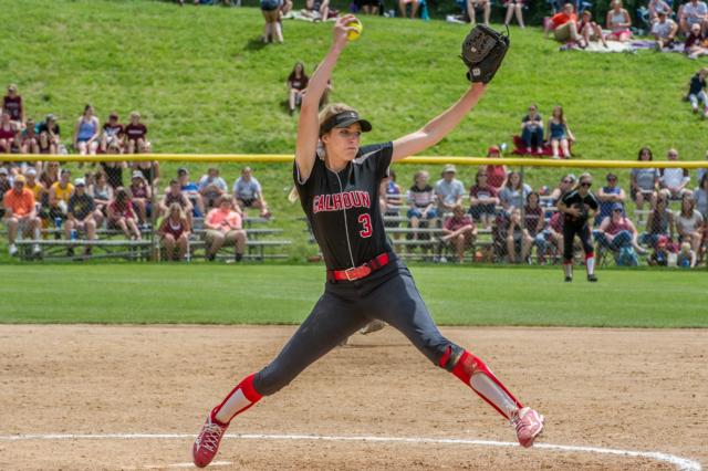 Calhoun's Grace Baalman was in perfect form on Saturday in the IHSA Class 1A state championship game, striking out 16 Princeville batters. (Photo by Michael R. Weaver)