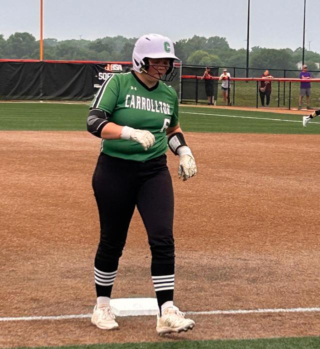Carrollton's Hannah Uhles at the bases. (Photo by Sherry Fraley)