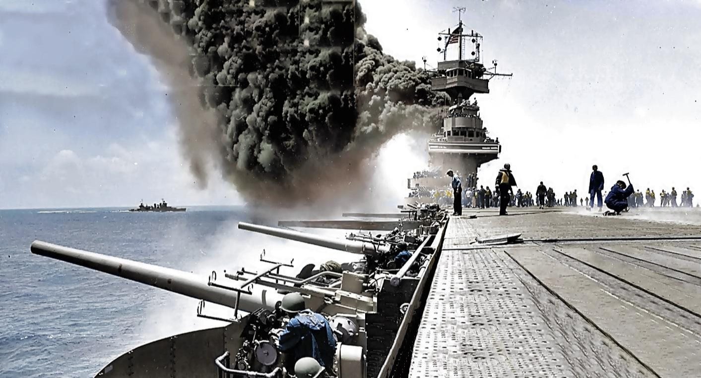 Battle of Midway during World War II. Photo courtesy of Wikimedia Commons.