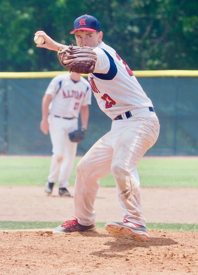 Cullen McBride winds up for a pitch in the seventh inning.