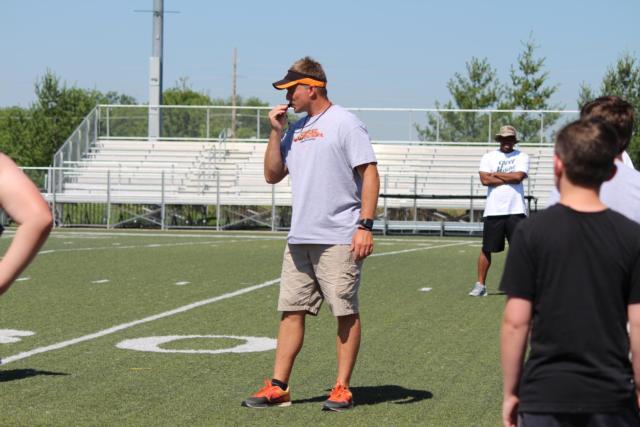 Coach Matt Martin directs the camp at Edwardsville High School for future Tigers.