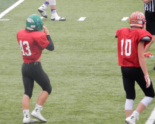 Jacob Smith, No. 43, and Austin Plogger, 10, take the field in the all-star game on Saturday in Springfield.