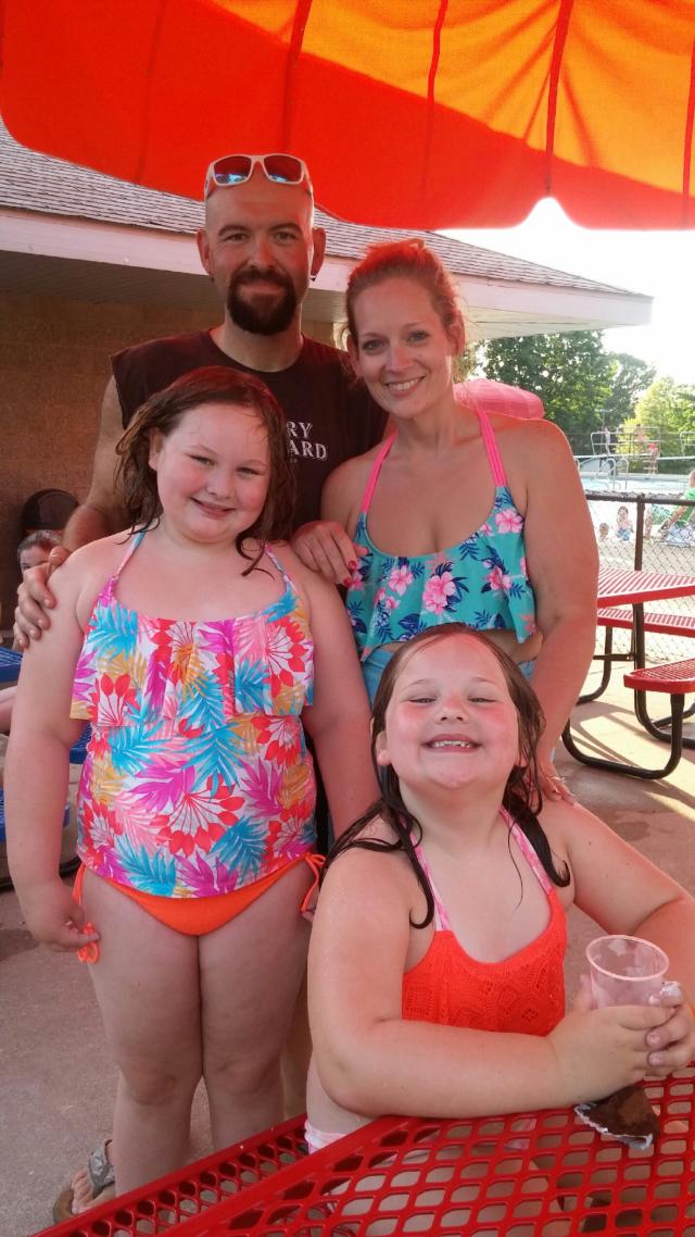 The Mellas Family enjoyed the free swimming lesson and pool party at Donor Pool on 6.22.2017. Pictured clockwise from back is Steve, Katie, Samantha (age 7) and Molly (age 10).