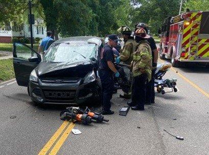 This vehicle encountered serious damage in the two-car collision on Troy Road on Wednesday.