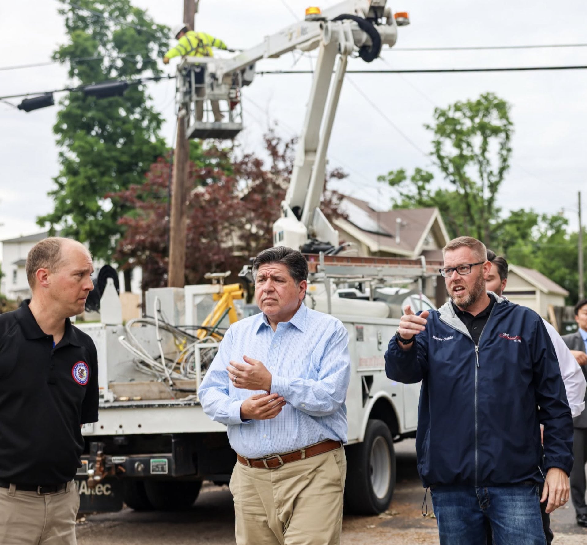 Gov. Pritzker in Charleston, IL., assessing the tornado damage.