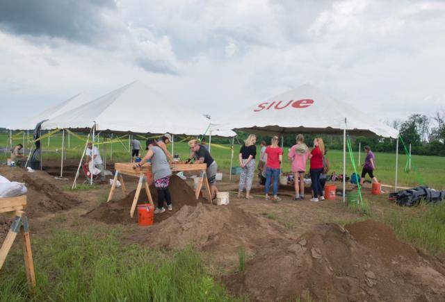 Tents are strategically placed at the Gehring Site on campus where the archaeological field school is hard at work uncovering history this summer.