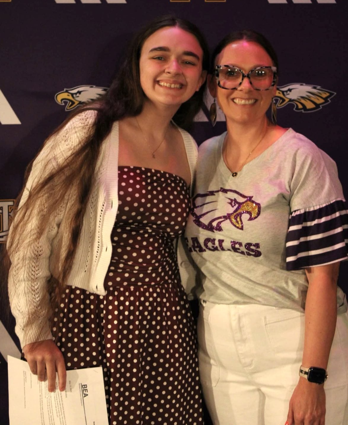 In this photo, Keely Windsor is pictured with her teacher and mentor, Angie Neilson, who she says has played a strong role in her high school development.