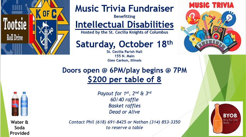 St. Cecilia Knights of Columbus Music Trivia Fundraiser Benefiting Intellectual Disabilities event flyer
