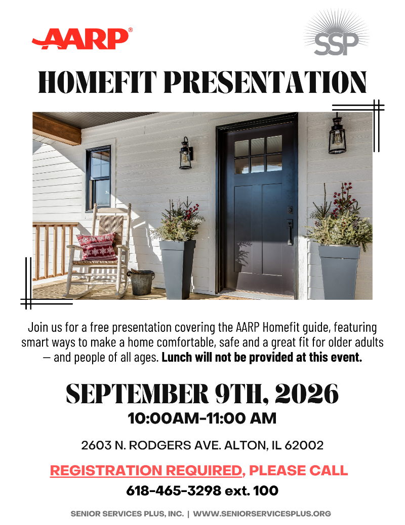 AARP HomeFit Presentation at Senior Services Plus - Sept. 9th event flyer