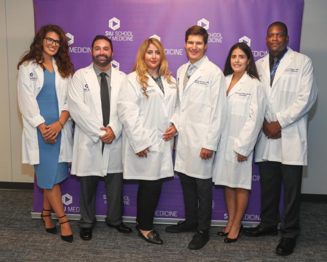 The first six residents of the Southern Illinois University School of Medicine Alton Family Medicine Residency Program are, left to right, Dr. Christina Govas, Dr. Tyler Wright, Dr. Nazanin Kheirkhahan, Dr. Jonathan Klarich, Dr. Andrea Ramos Richards and Dr. Torry Pledger.