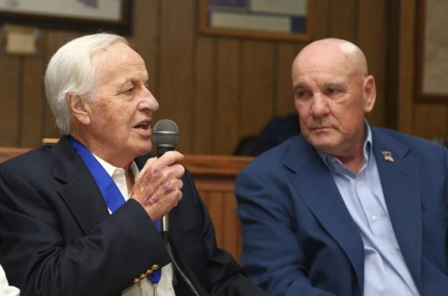 Former mayor Thomas Thompson and Mayor Mike Morrow of Grafton.