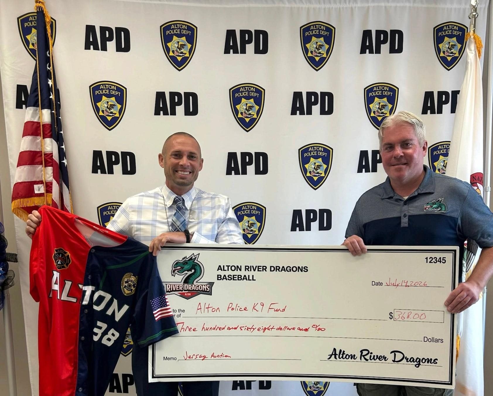 A donation from the Alton River Dragons to the Alton Police Department's K-9 program.