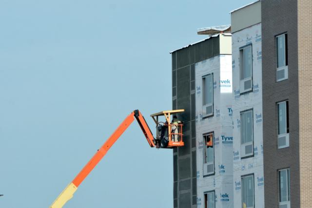 Previous work on the Marriott exterior.