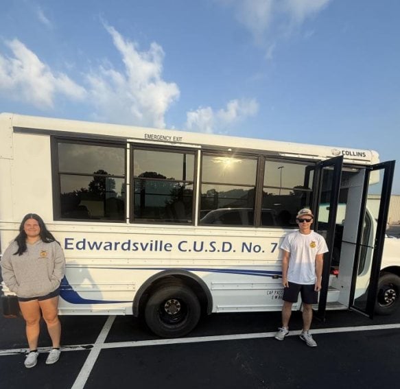 Caitlyn Stafford and Mason Morfey ready to take their trip to Monticello, Illinois, for camp.