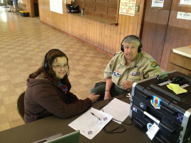 Ray Botterbush, right, with head phones on.