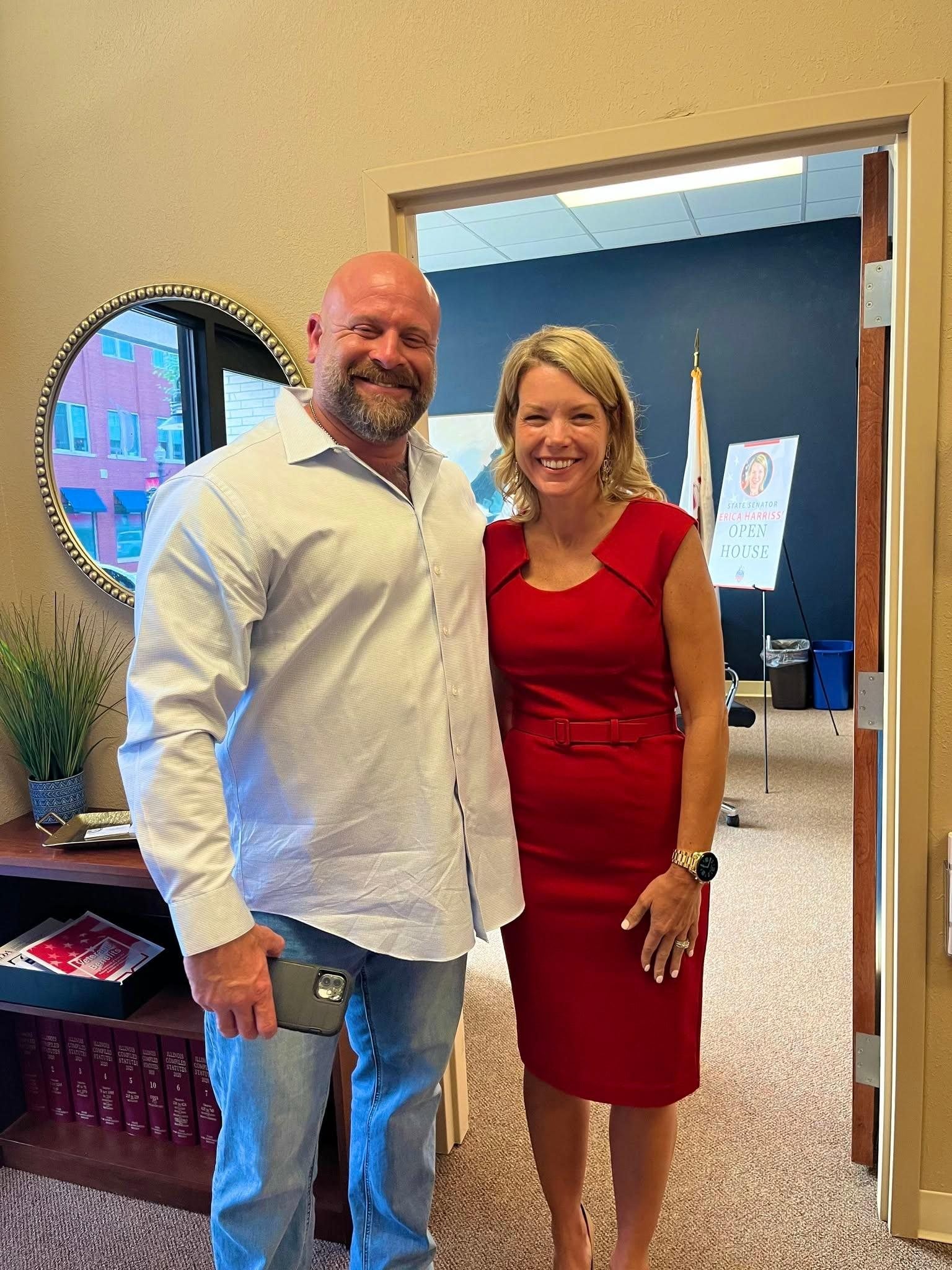 Madison County Coroner Nick Novacich (left) and Senator Erica Harriss (right).