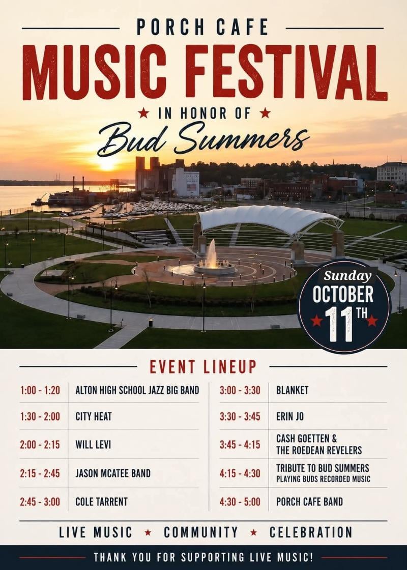 Porch Cafe Music Festival in Honor of Bud Summers  event flyer