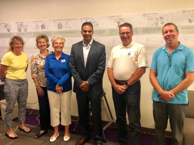 Group from left to right: Michele Sands, Marquette H.S. Engineering Teacher, Felecia Huebener, OSF Saint Anthony’s Physician Liaison and Business Development Director, Barb Snyders, Marquette H.S. Academic Dean, Ajay Pathak, OSF Saint Anthony’s Health Center President and CEO, David Barkosiak, Marquette H.S. Board Member and CFO, John Walters, Science Department Chair.