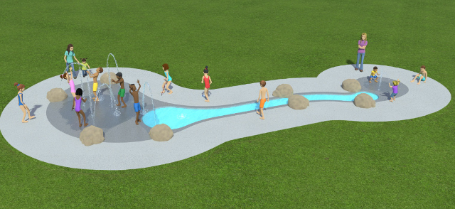 A graphic depicting the splash pad at Serenade Park.