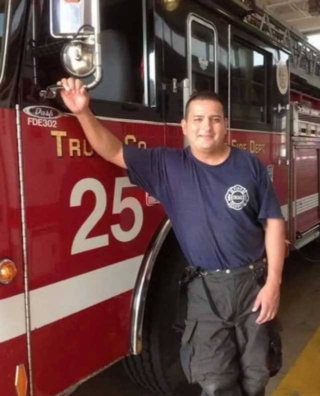 Firefighter Mario Araujo of the Chicago Fire Department