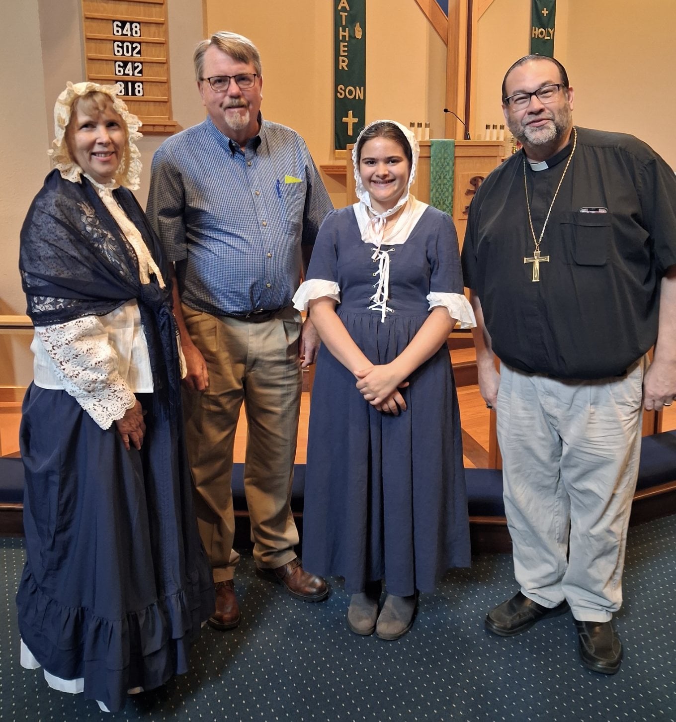 Margaret Truitt, Mark Krausz (Sunday School Superintendent), Gwendolyn Loker, and Pastor Joel Dietrich.
