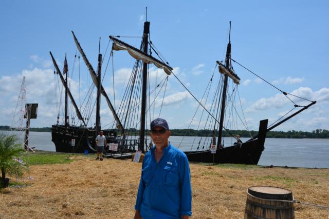 Del Garner outside one of the ship replicas docked in Grafton.