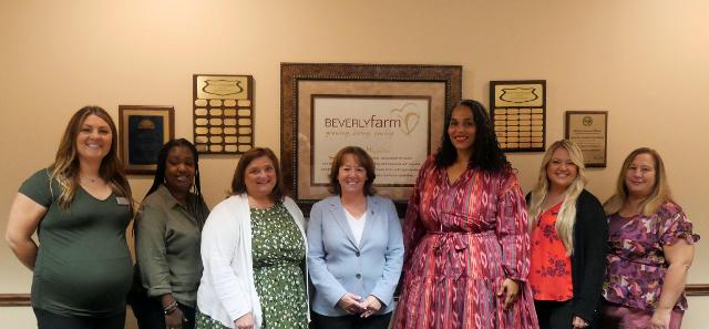 During her tour of Beverly Farm, State Representative Amy Elik met with members of the Beverly Farm Foundation Strategic Ops team. Shown in the photo (from left to right) are Chief Development Officer Taylor Justice, Group Home Administrator Rachel Lollis, Clinical Director Lori Rodgers. Representative Amy Elik, CEO Crystal Officer, HR Director Lena Harrington and Director of Community-Based Services Tara Wagenblast.	