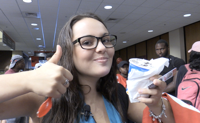 Elizabeth Hettich, of Vernon, enjoys a free Dairy Queen Blizzard during SIUE’s annual ice cream social.