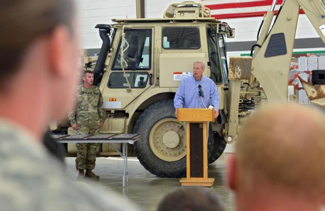 Illinois Governor Bruce Rauner, commander in chief of the Illinois National Guard, addresses more than 100 Soldiers at the Adjutant General's Marksmanship Competition at Marseilles Training Center in Marseilles, Illinois, Aug. 21. Rauner presented the state's top 20 shooters with the Governor's 20 tab and recognized the success of the SARTS team as the Army's top shooting team. (U.S. Army photo by Sgt. 1st Class Bryan Spreitzer, Illinois National Guard Public Affairs)