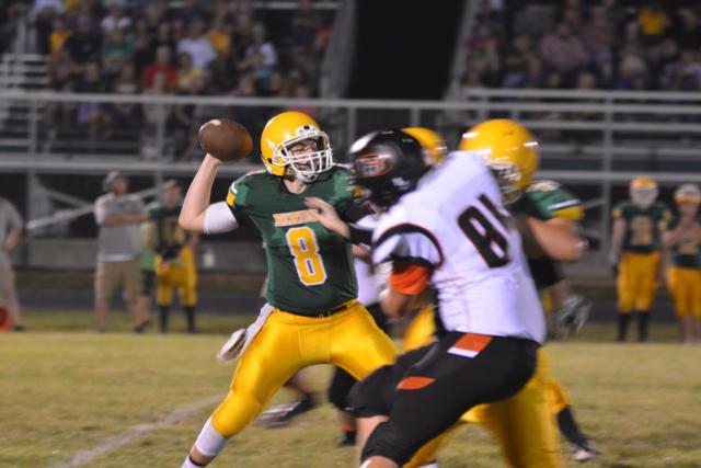 Southwestern's Caleb Robinson launches a throw Friday night against Hillsboro. (Photo by Dan Brannan)