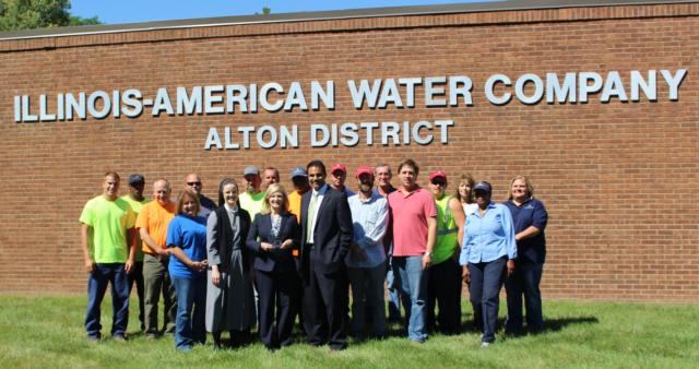 Operations Superintendent Karen Cooper and the crew at Illinois American Water receive the Business Health Award from OSF Saint Anthony&rsquo;s President and CEO Ajay Pathak and COO Sr. M. Anselma. For more information on the Business Health Award, call OSF Saint Anthony&rsquo;s Foundation at 618-463-5168.