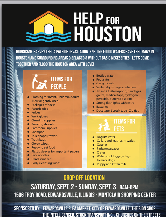 Help for Houston drop off location at Edwardsville Flea Market