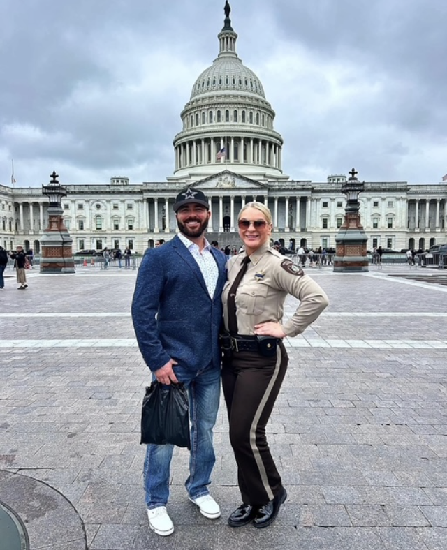 Sally Christine Arbuthnot is pictured below with her fiance, Nick Cox, during police week in Washington DC.
