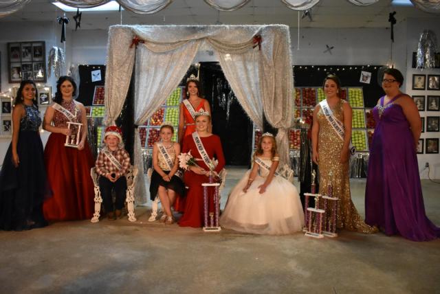 The full court for the 2017 pageants, L to R: Kimberly De LaCruz, Second Runner Up Katherine Simon, Little Mister Owen Mager, Jr. Miss Neveah Grissom, Retiring Miss Calhoun Cassidy Becker, Miss Calhoun Kassidy Klocke, Little Miss Peyton Baalman, First Runner Up and Miss Congeniality Sophia Klunk, Melissa Clark