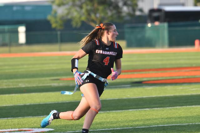 Star athlete Sophie Shapiro scored another touchdown for Edwardsville's girls softball team on Monday. (Photo by Dan Brannan).