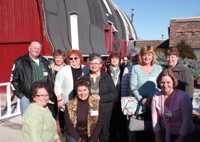 During the first trip to Conklin’s Barn II Dinner Theatre in 2013, the group gathered for a photo in front of the barn after the show. Front row (l to r): Mary Underwood, Jane Hellrung, Deborah Crone, middle row (l to r): Mary Proud, Julie Giberson and Judy Heitzig, back row (l to r): Walter and Jan Hobbs, Ada Ruble, Janice Couch and Patricia Roach.