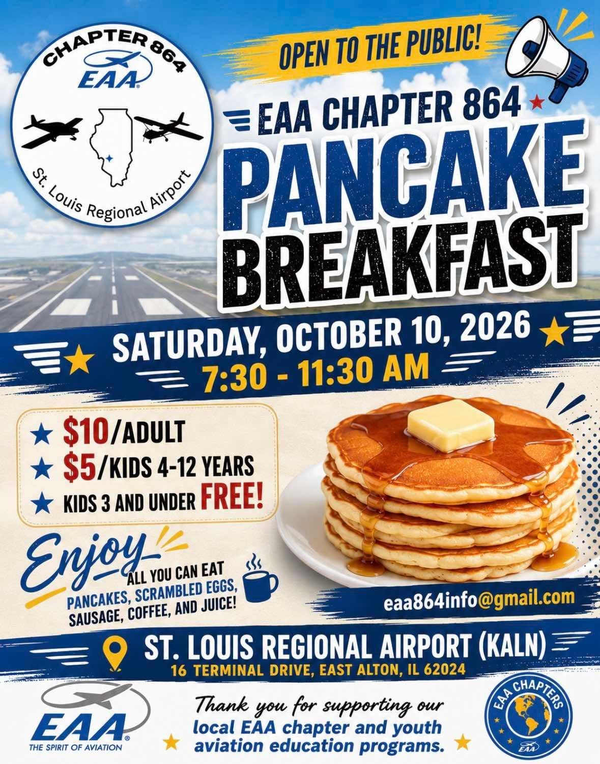 EAA Chapter 86 Pancake Breakfast event flyer