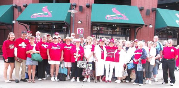 he JPRD group poses for a group photo in front of Busch Stadium. he JPRD group poses for a group photo in front of Busch Stadium.