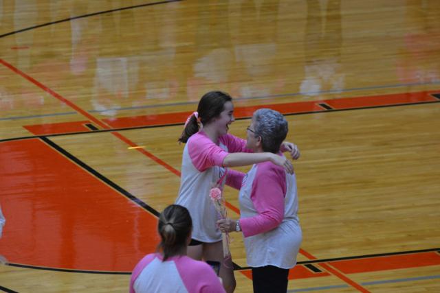 The Edwardsville volleyball girls celebrated breast cancer survivors during the Volley For A Cure Match on Wednesday at EHS. (Photos by Dan Brannan)
