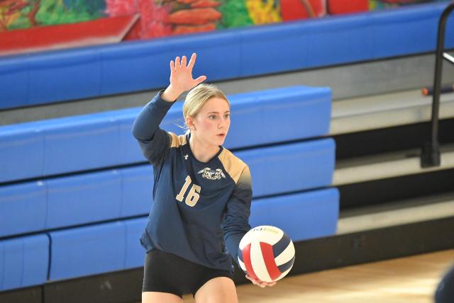 Emerson Isringhausen had an outstanding match for Father McGivney's volleyball girls on Monday night. (Photo by Dan Brannan).