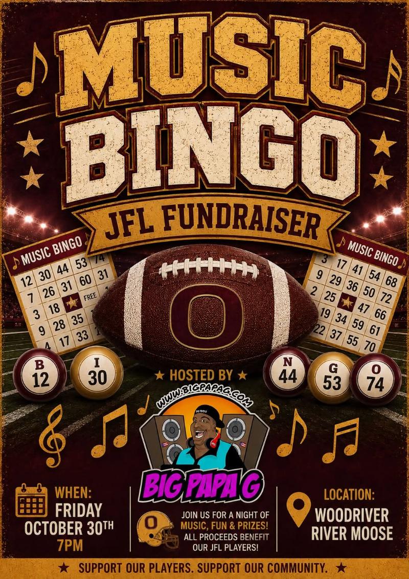 Music Bingo JFL Fundraiser event flyer