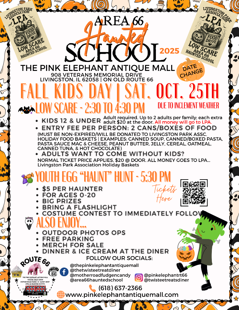 Fall Kids Day at Area 66 Haunted School event flyer