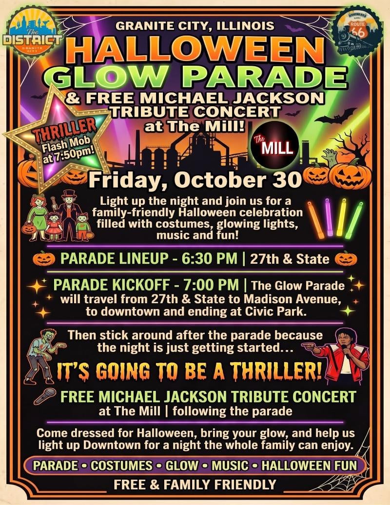 Granite City Halloween Glow Parade & Free Michael Jackson Tribute Concert event flyer