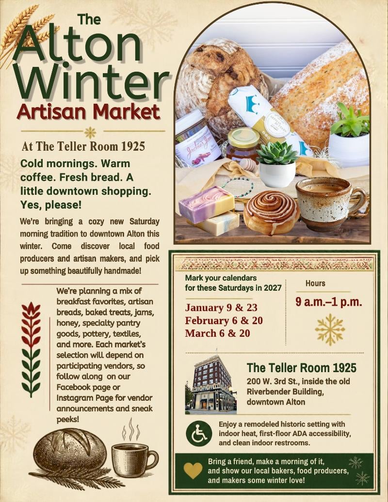 Alton Winter Artisan Market at The Teller Room 1925 event flyer