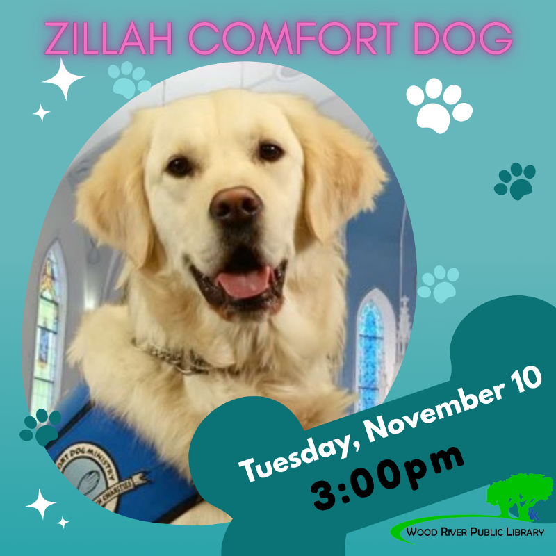 Tales2Tails with Zillah Comfort Dog event flyer