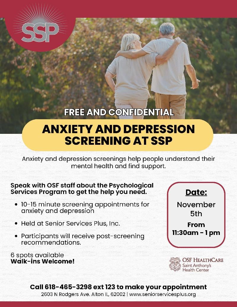 Free Anxiety & Depression Screenings - Nov. 5  event flyer