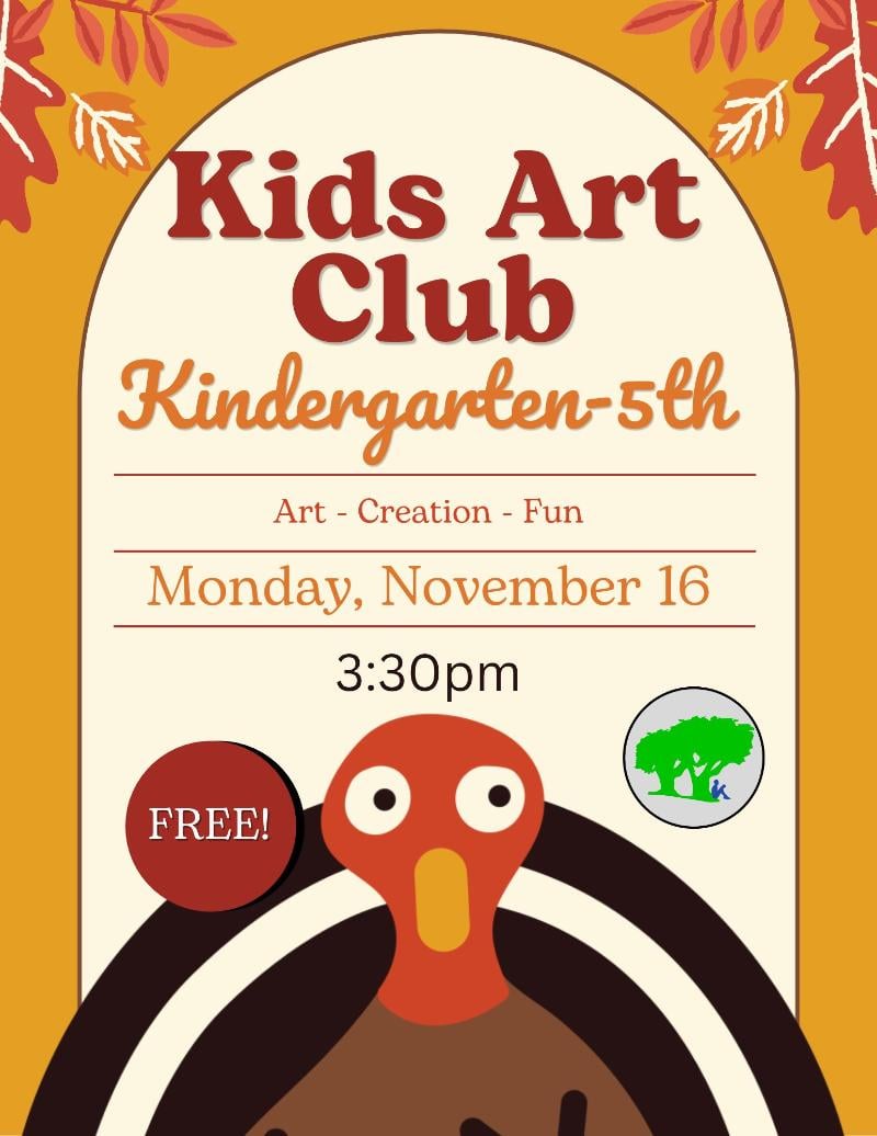 Kids Art Club at Wood River Library event flyer