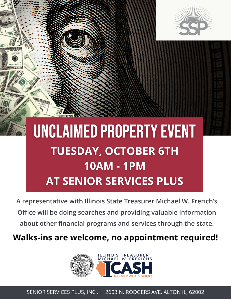 I-CASH Unclaimed Property Event at SSP - Oct. 6th event flyer